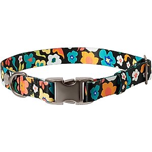Frisco Fashion Floral Print Polyester Dog Collar with Gunmetal Buckle, Retro Floral, Medium