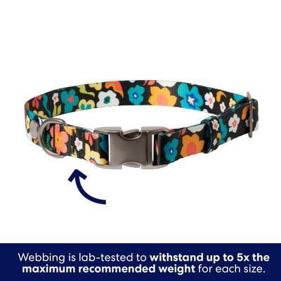 Show full view: Frisco Fashion Floral Print Polyester Dog Collar with Gunmetal Buckle, Retro Floral, Medium slide 4 of 9