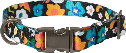 Show full view: Frisco Fashion Floral Print Polyester Dog Collar with Gunmetal Buckle, Retro Floral, Small slide 1 of 9