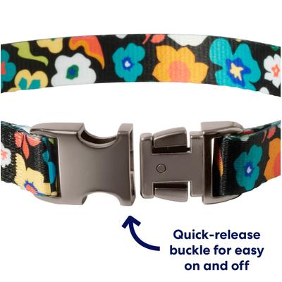 Show full view: Frisco Fashion Floral Print Polyester Dog Collar with Gunmetal Buckle, Retro Floral, Small slide 2 of 9