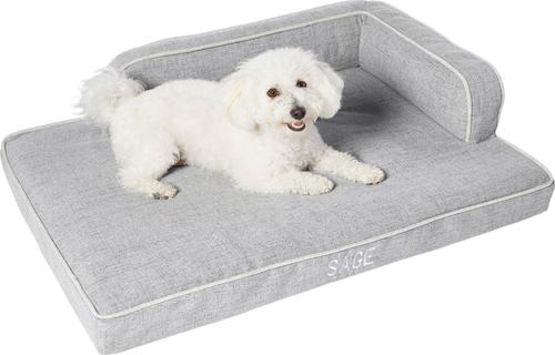 Show full view: Frisco Faux Linen Corner Personalized Bolster Dog Bed w/Removable Cover, Harbour Blue, L slide 3 of 7