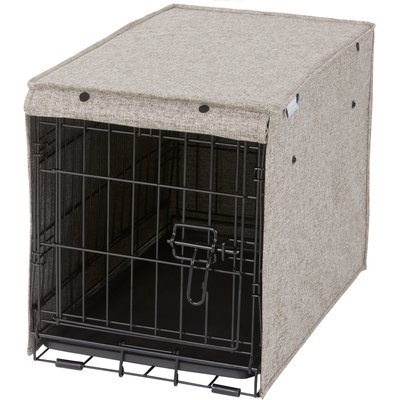 Frisco Frisco Faux Linen Dog Crate Cover, Brown, 22in
