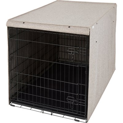 Frisco Frisco Faux Linen Dog Crate Cover, Brown, 48in
