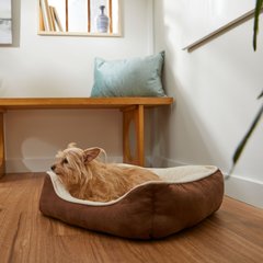 Frisco Faux Suede Bolster Dog Bed, Brown, Small