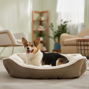 Frisco Faux Suede Bolster Dog Bed, Khaki Green, Large