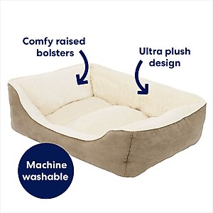 Frisco Faux Suede Bolster Dog Bed, Khaki Green, Large