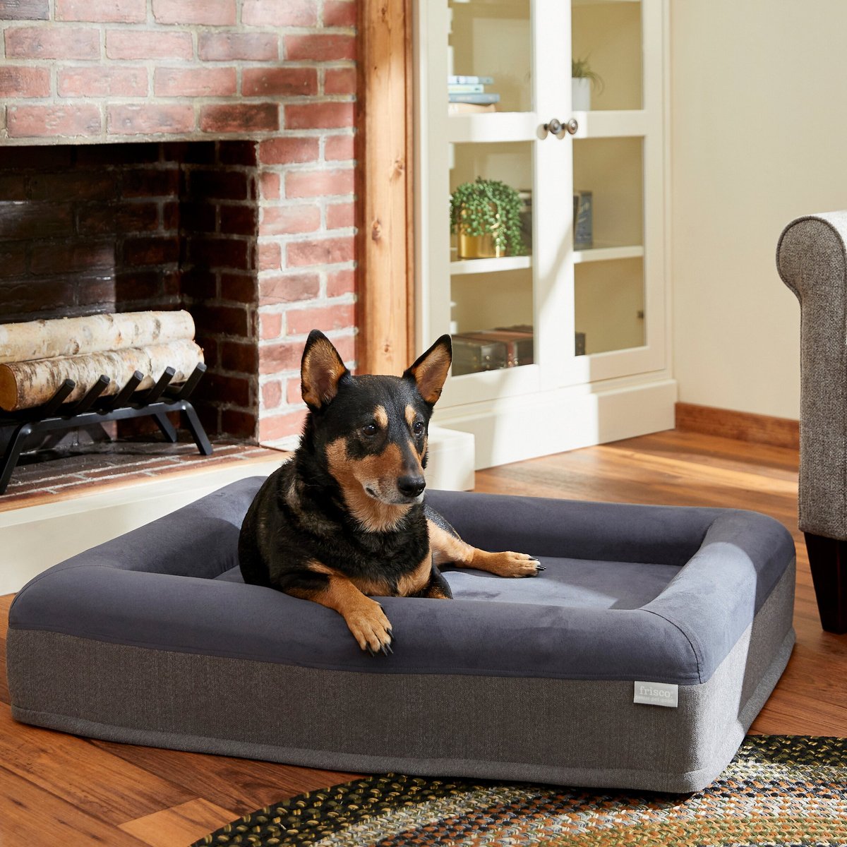Frisco Faux Suede Orthopedic Bolster Cat & Dog Bed with Removable Cover