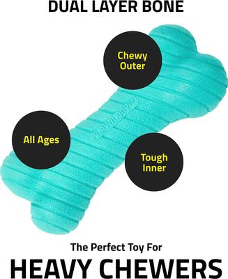 Show full view: Frisco Fetch Squeaking Colorful Tennis Ball, 3-Pack + Playology All Natural Dual Layer Bone Dog Toy, Large, Peanut Butter Scented slide 9 of 9