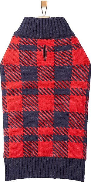 Show full view: Frisco Fleece Lined Buffalo Plaid Mock Neck Dog & Cat Sweater, Navy, Large slide 3 of 8