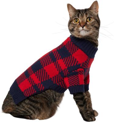 Show full view: Frisco Fleece Lined Buffalo Plaid Mock Neck Dog & Cat Sweater, Navy, Medium slide 3 of 9