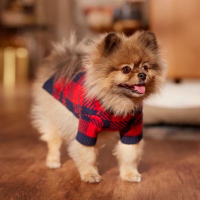 Show full view: Frisco Fleece Lined Buffalo Plaid Mock Neck Dog & Cat Sweater, Navy, Small slide 7 of 9