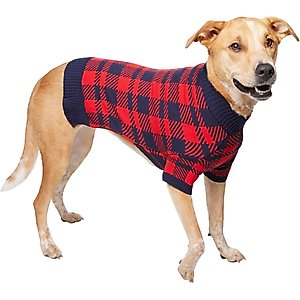 Frisco Fleece Lined Buffalo Plaid Mock Neck Dog & Cat Sweater, Navy, X-Large