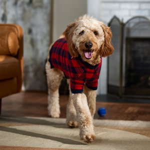 Frisco Fleece Lined Buffalo Plaid Mock Neck Dog & Cat Sweater, Navy, XX-Large