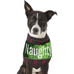 Frisco Flip Sequin Naughty/Nice Dog & Cat Bandana, Medium/Large
