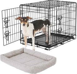 Frisco Fold & Carry Double Door Collapsible Wire Dog Crate, 24 inch & Frisco Gray Basket Weave Dog Crate Mat, 24-in