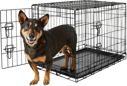 Show full view: Frisco Fold & Carry Double Door Collapsible Wire Dog Crate, 30 inch & Frisco Gray Basket Weave Dog Crate Mat, 30-in slide 3 of 6