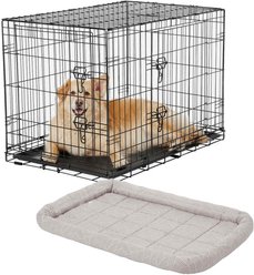 Frisco Fold & Carry Double Door Collapsible Wire Dog Crate, 36 inch & Frisco Gray Basket Weave Dog Crate Mat, 36-in