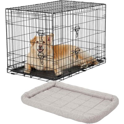 Frisco Frisco Fold & Carry Double Door Collapsible Wire Dog Crate, 36 inch & Frisco Gray Basket Weave Dog Crate Mat, 36-in