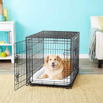 Show full view: Frisco Fold & Carry Double Door Collapsible Wire Dog Crate, 36 inch & Frisco Gray Basket Weave Dog Crate Mat, 36-in slide 3 of 6