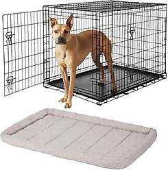 Frisco Fold & Carry Double Door Collapsible Wire Dog Crate, 42 inch & Frisco Gray Basket Weave Dog Crate Mat, 42-in