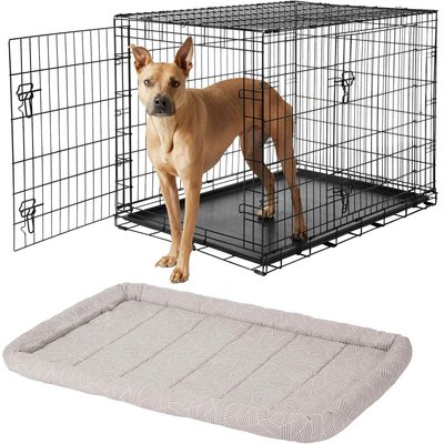 Frisco Frisco Fold & Carry Double Door Collapsible Wire Dog Crate, 42 inch & Frisco Gray Basket Weave Dog Crate Mat, 42-in