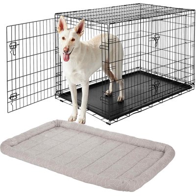Frisco Frisco Fold & Carry Double Door Collapsible Wire Dog Crate, 48 inch & Frisco Gray Basket Weave Dog Crate Mat, 48-in