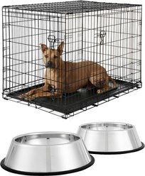 Frisco Fold & Carry Double Door Collapsible Wire Dog Crate & Mat Kit, 42 inch + Stainless Steel Bowl, 4.75-cup, 2 count