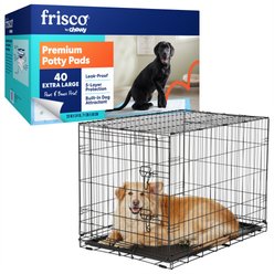 Frisco Fold & Carry Single Door Collapsible Wire Crate, 36 inch + Extra Large Printed Dog Training & Potty Pads, 28 x 34-in, 40 count, Unscented