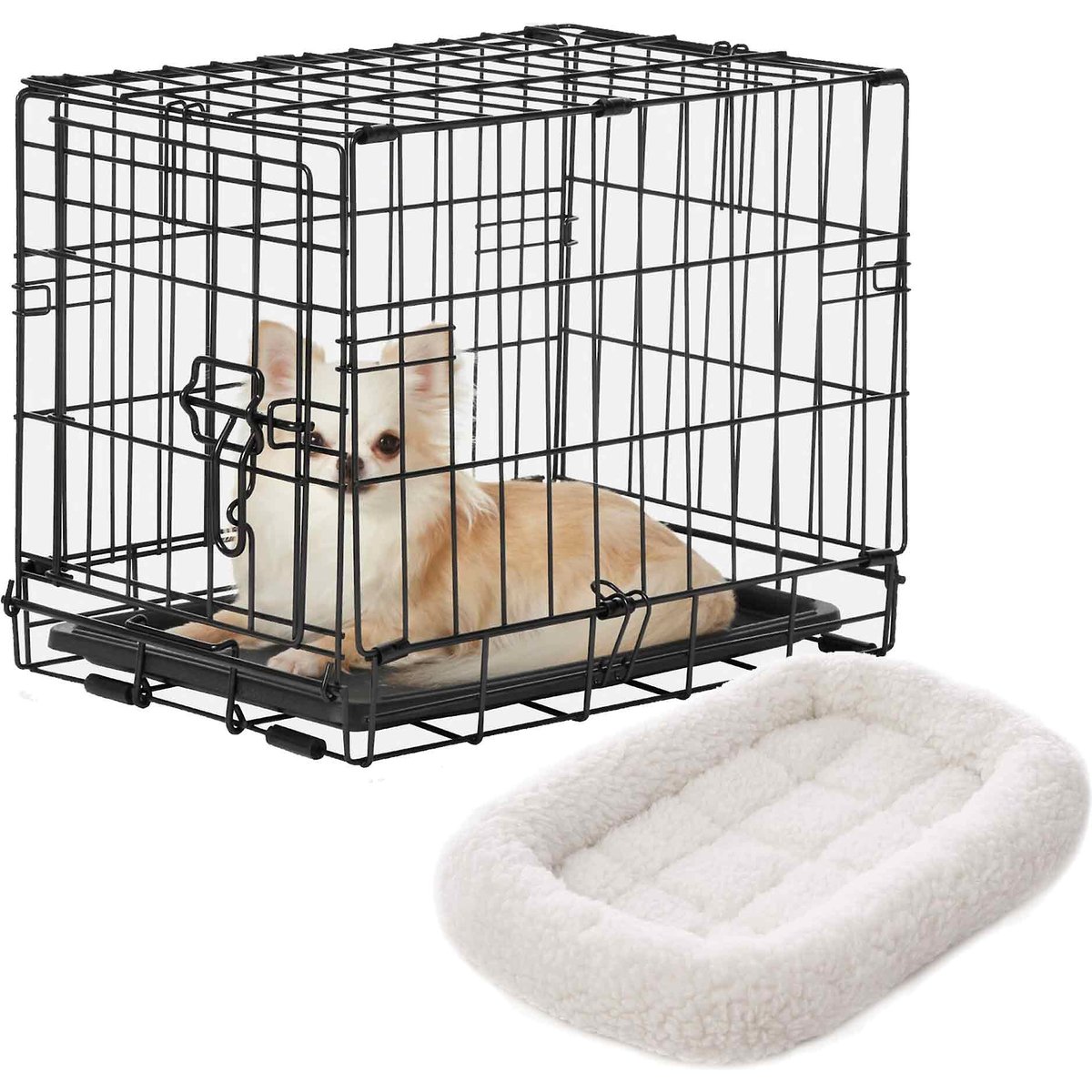 Frisco Fold & Carry Single Door Collapsible Wire Dog Crate, 18 inch & Frisco Quilted Dog Crate Mat, Ivory, 18-in