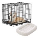 Frisco Fold & Carry Single Door Collapsible Wire Dog Crate, 18 inch & Frisco Quilted Dog Crate Mat, Ivory, 18-in