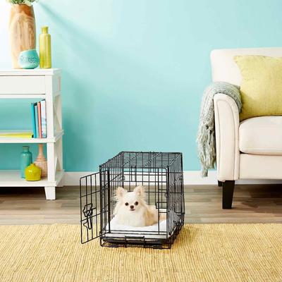 Show full view: Frisco Fold & Carry Single Door Collapsible Wire Dog Crate, 18 inch & Frisco Quilted Dog Crate Mat, Ivory, 18-in slide 3 of 6