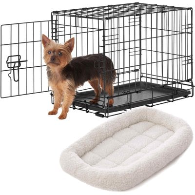 Frisco Frisco Fold & Carry Single Door Collapsible Wire Dog Crate, 22 inch & Frisco Quilted Dog Crate Mat, Ivory, 22-in