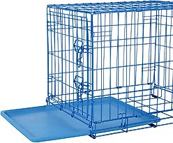 Frisco Fold & Carry Single Door Collapsible Wire Dog Crate, Blue, 24 inch & Frisco Quilted Plush Dog Crate Mat, Gray, 24-in slide 2 of 5