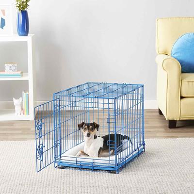 Show full view: Frisco Fold & Carry Single Door Collapsible Wire Dog Crate, Blue, 24 inch & Frisco Quilted Plush Dog Crate Mat, Gray, 24-in slide 3 of 5