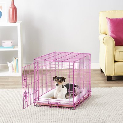Frisco Frisco Fold & Carry Single Door Collapsible Wire Dog Crate, Pink, Pink, Small