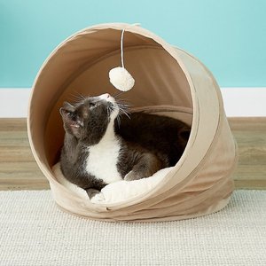 Frisco Foldable Covered Canopy Cat Bed, Sand