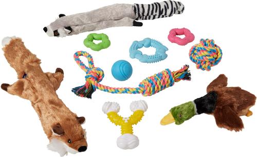 Show full view: Frisco Forest Friends Plush, Rope & TPR Variety Pack Dog Toy, Multi-Color, Small/Medium, 10 count slide 1 of 6