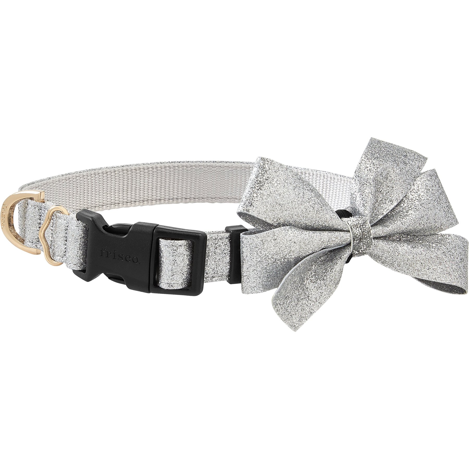 Frisco Frisco Glitter Dog Collar with Removable Glitter Bow, Gray, XS - Neck: 8-12-in, Width: 5/8-in