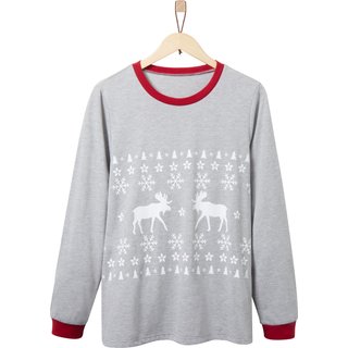 Frisco Gray Fair Isle Moose Unisex Adult Pajama Jersey Top, Medium slide 1 of 5