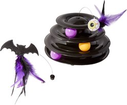 Frisco Halloween Cat Tracks Cat Toy, Bat & Eyeball with Feathers & Catnip