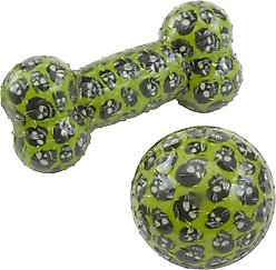 Frisco Halloween Glow in the Dark TPR Squeaky Bone & Ball Dog Toy, Medium, 2 count