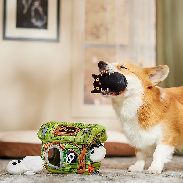 Show full view: Frisco Halloween Haunted Shack Hide & Seek Puzzle Plush Squeaky Dog Toy, Small/Medium slide 4 of 8