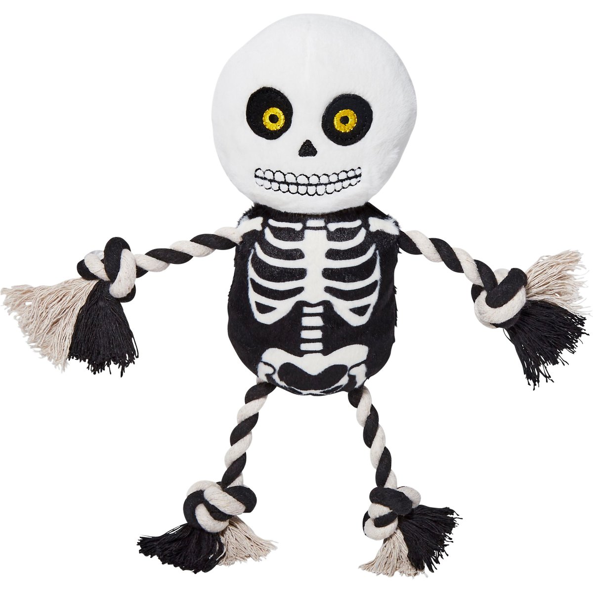 Frisco Halloween Skeleton Plush with Rope Squeaky Dog Toy, Medium/Large