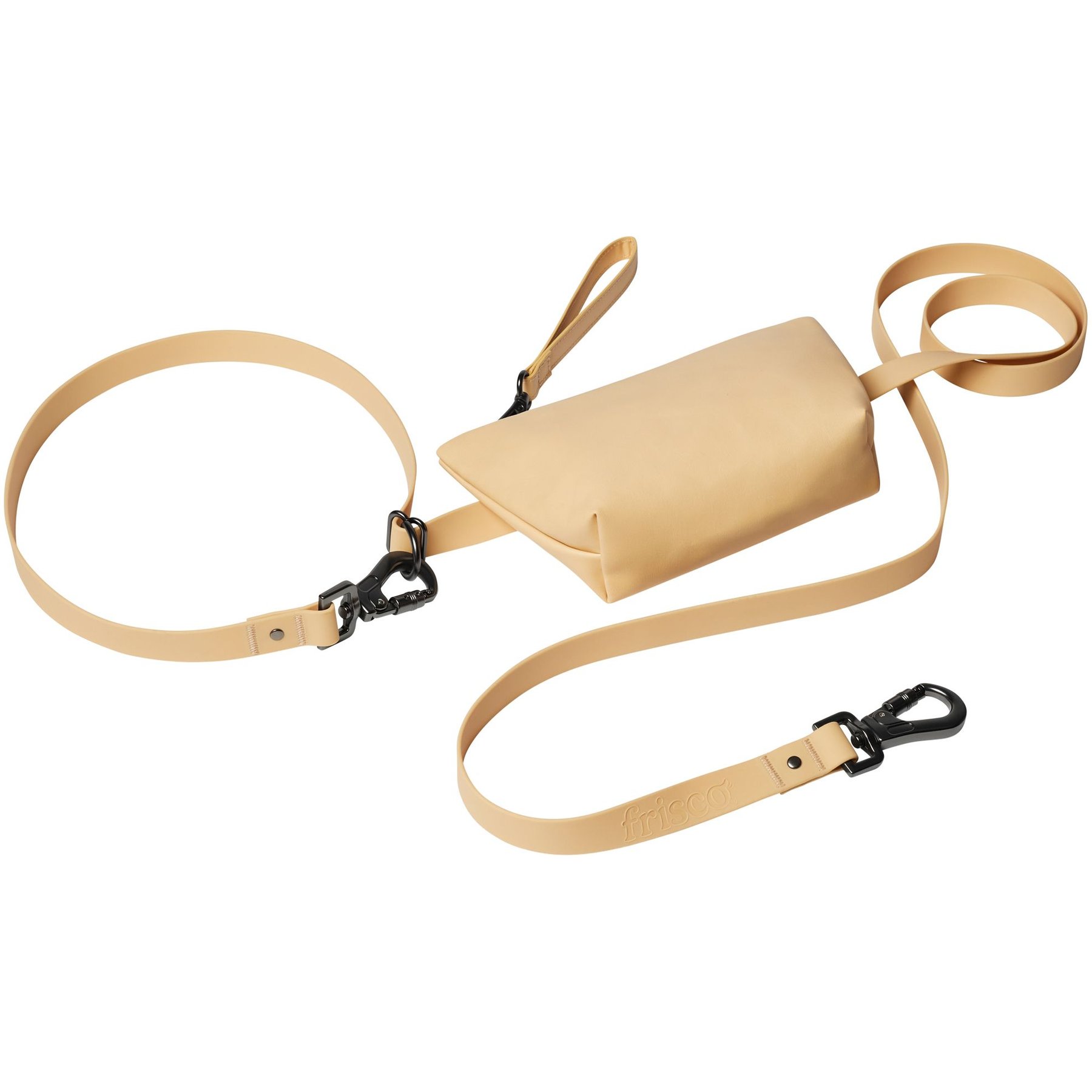 Frisco Hands Free Dog Leash with Removable Phone Pouch, Beige, X-Small/Small