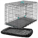 Frisco Heavy Duty Enhanced Lock Double Door Fold & Carry Wire Crate & Mat Kit, Teal, X-Large + MidWest Quiet Time Fleece Dog Crate Mat, Gray, 48-in