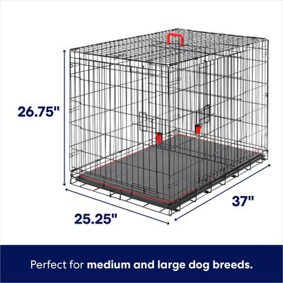 Show full view: Frisco Heavy Duty Enhanced Lock Double Door Fold & Carry Wire Dog Crate & Mat Kit, Red, Medium slide 2 of 9