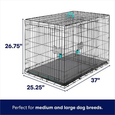 Show full view: Frisco Heavy Duty Enhanced Lock Double Door Fold & Carry Wire Dog Crate & Mat Kit, Teal, Med/Large slide 3 of 10