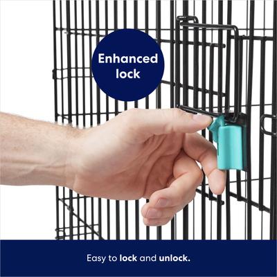 Show full view: Frisco Heavy Duty Enhanced Lock Double Door Fold & Carry Wire Dog Crate & Mat Kit, Teal, Med/Large slide 6 of 10