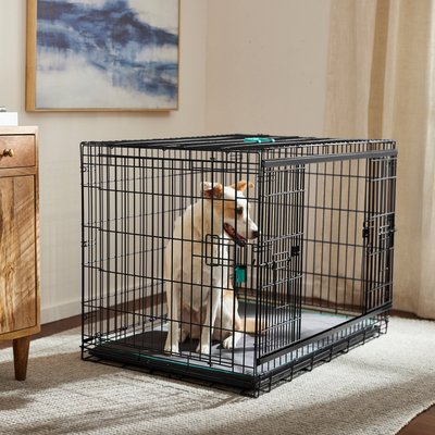 Frisco Frisco Heavy Duty Enhanced Lock Sliding Double Door Fold & Carry Wire Dog Crate & Mat Kit, Large