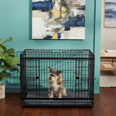 Frisco Frisco Heavy Duty Enhanced Lock Sliding Double Door Fold & Carry Wire Dog Crate & Mat Kit, Medium